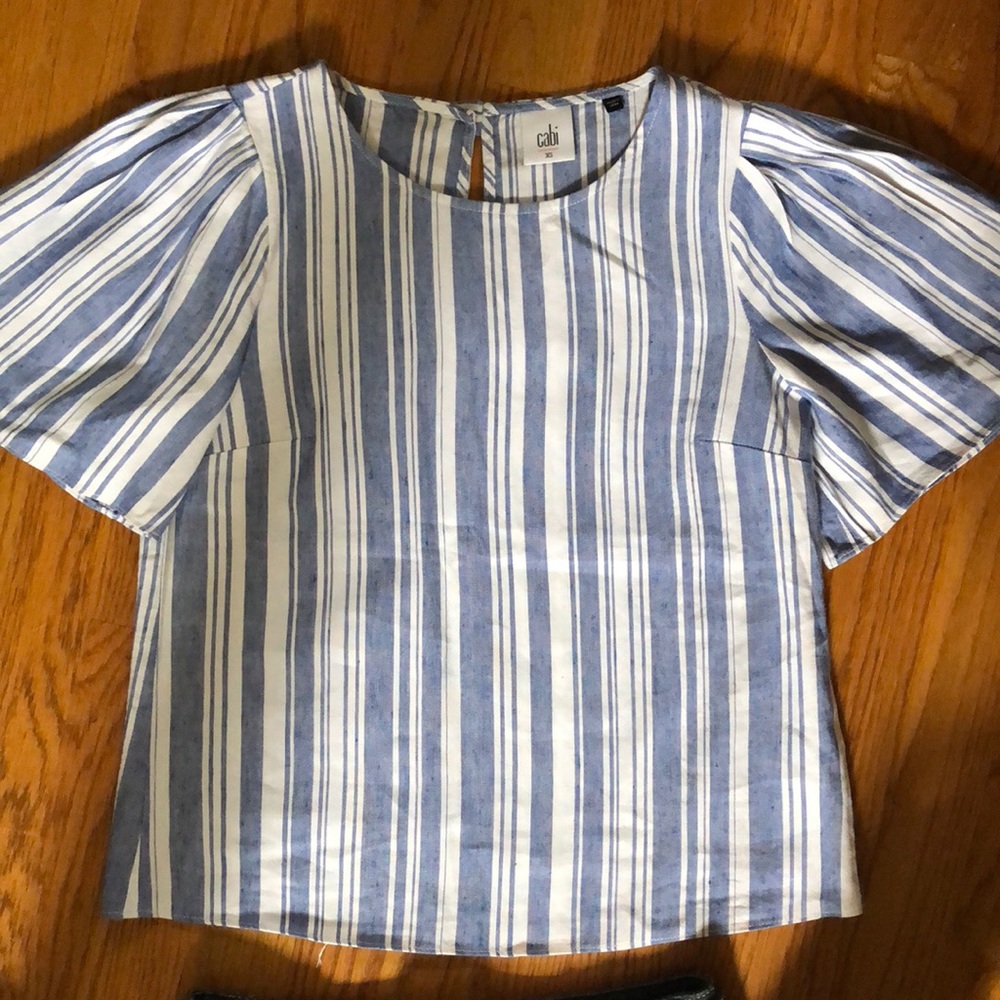 Cabi striped flutter sleeve shirt
